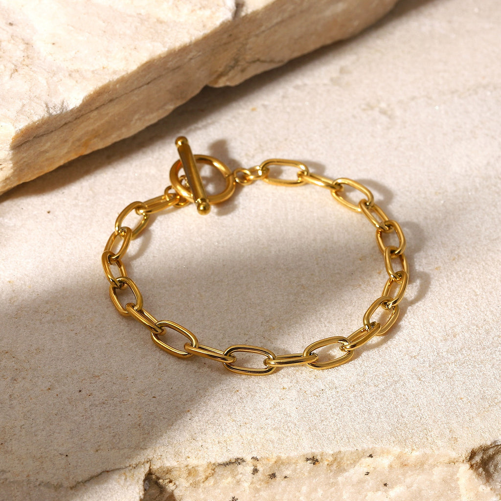 Gliederkette Armband T-Bar Verschluss 18K Vergoldet Wasserfest Edelstahl 316L