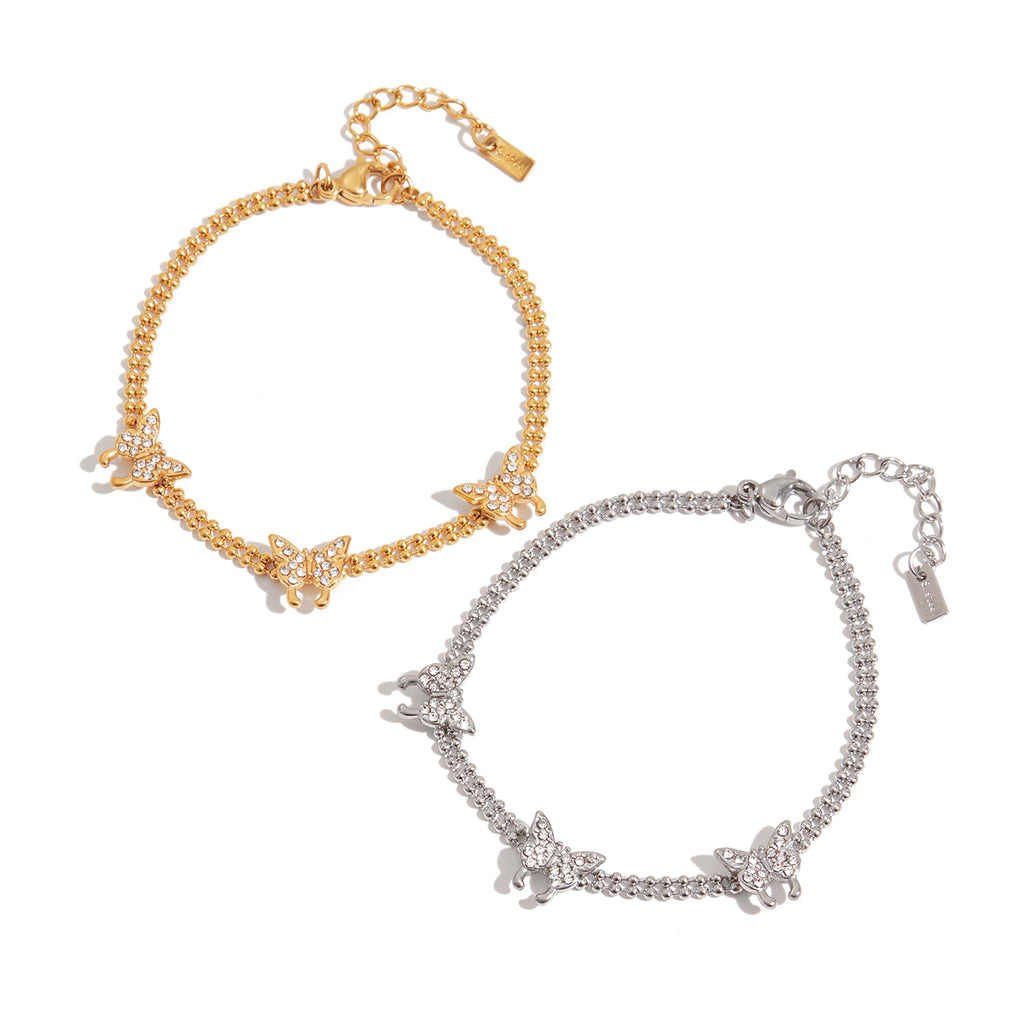 Schmetterling Armband Zirkonia Silber Finish Wasserfest Edelstahl 316L Verspielt