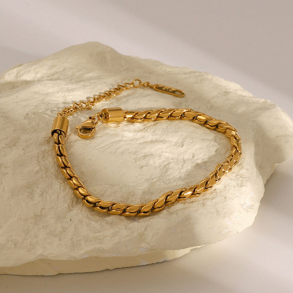 Armband "Spiga" Weizenkette 18K Vergoldet Verstellbar Wasserfest Edelstahl 316L Elegant