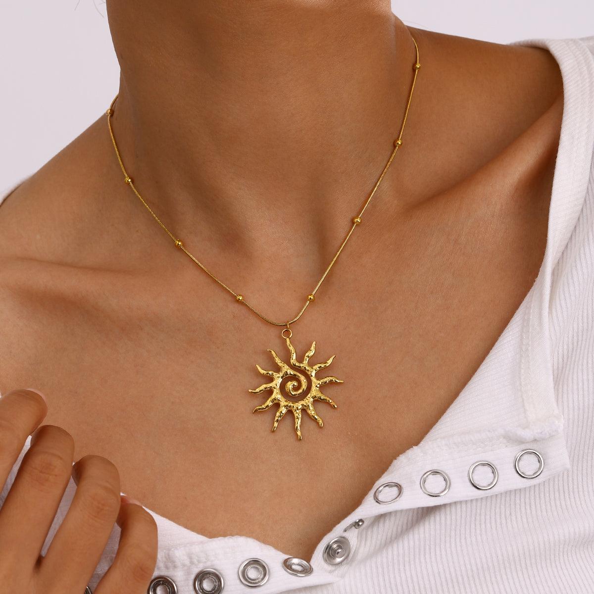 Halskette Solaris 18K Vergoldet Sonne Wasserfest Edelstahl 316L