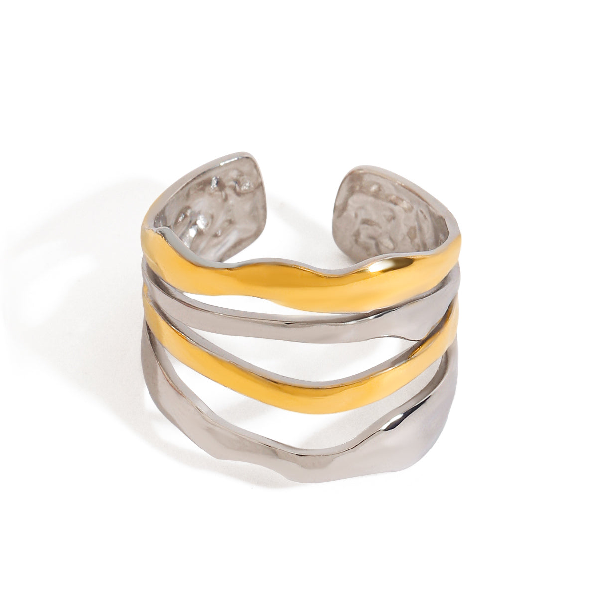 Ring Wellen-Design Bicolor 18K Vergoldet Verstellbar Wasserfest Edelstahl 316L Modern