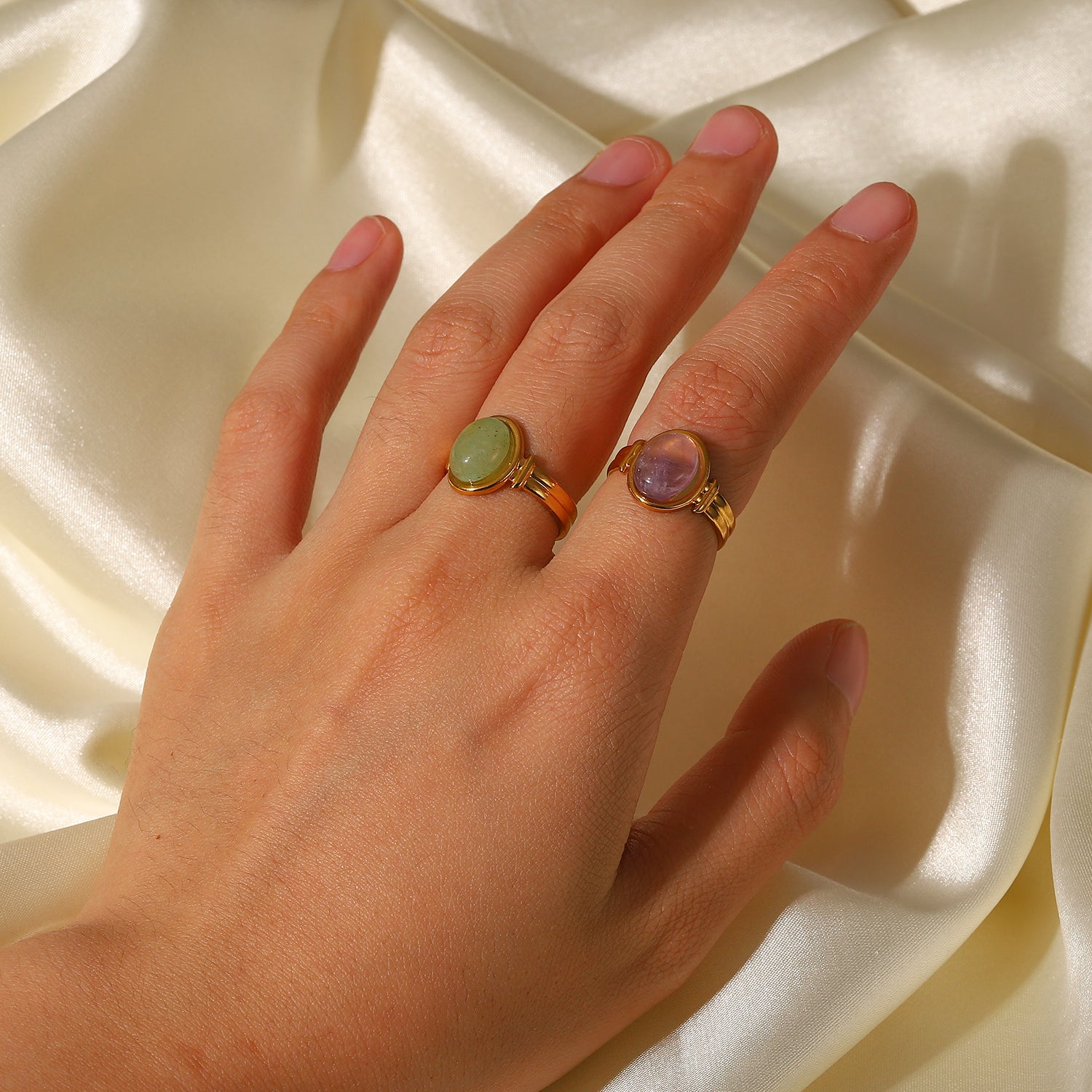 Ring Amethyst Stein 18K Vergoldet Verstellbar Wasserfest Edelstahl 316L Zeitlos