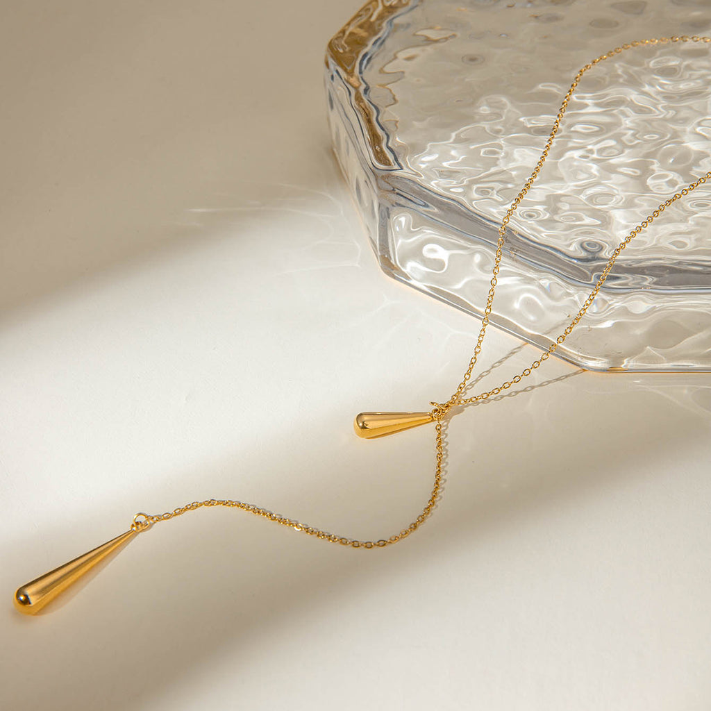 Y-Kette mit Tropfen 18K Vergoldet Wasserfest Edelstahl 316L