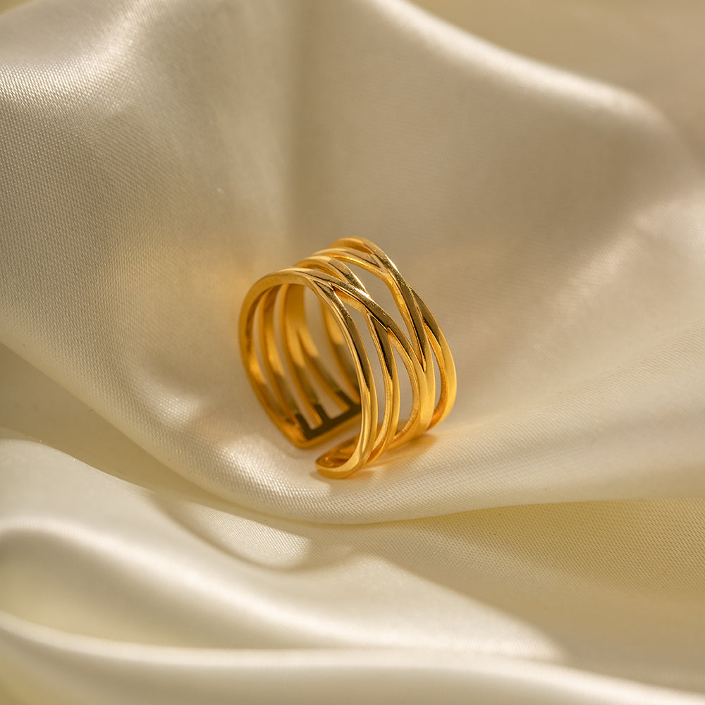 Ring Gewickelt 18K Vergoldet Verstellbar Wasserfest Edelstahl 316L Modern
