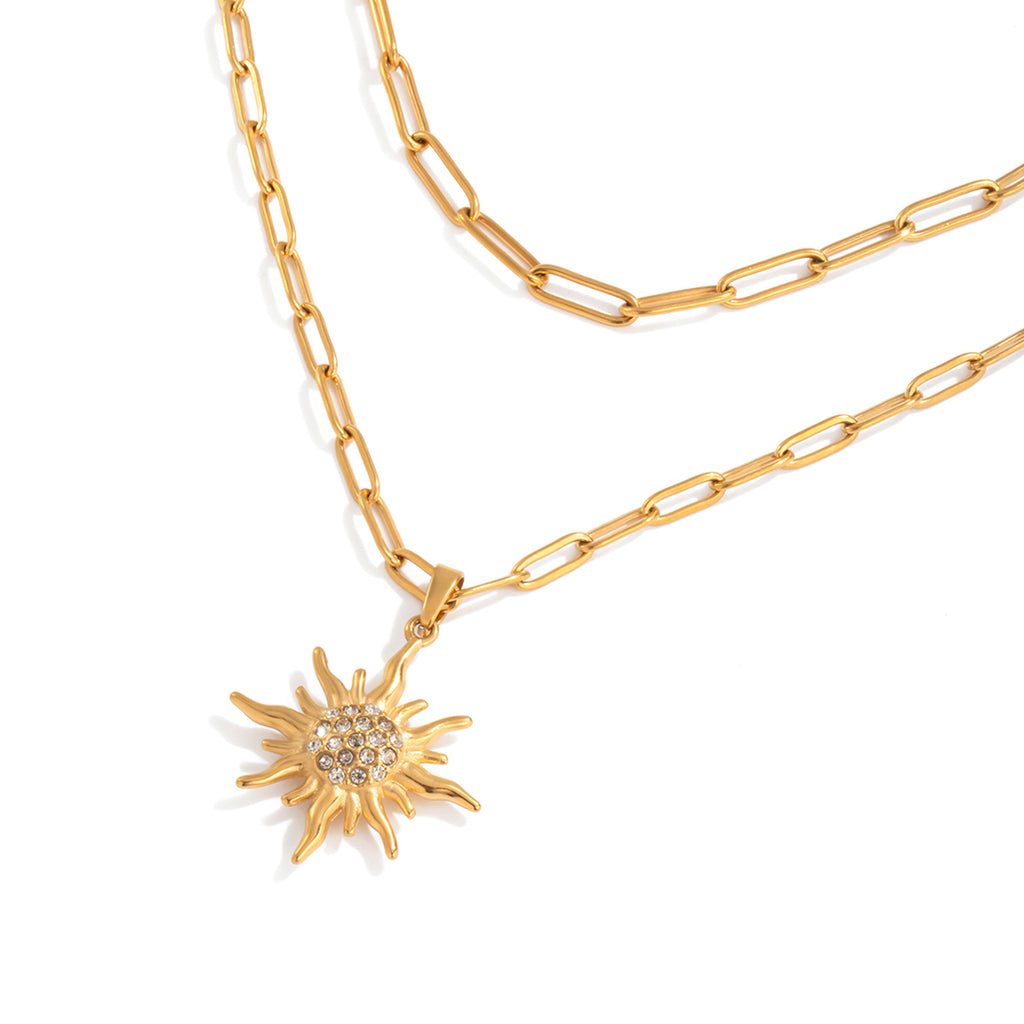 Halskette Sonne Zirkonia 18K Vergoldet Wasserfest Edelstahl 316L Elegant