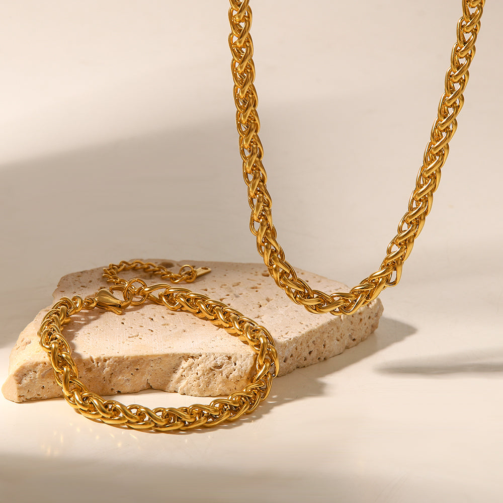 Halskette Zopfkette 18K Vergoldet Verstellbar Wasserfest Edelstahl 316L Elegant