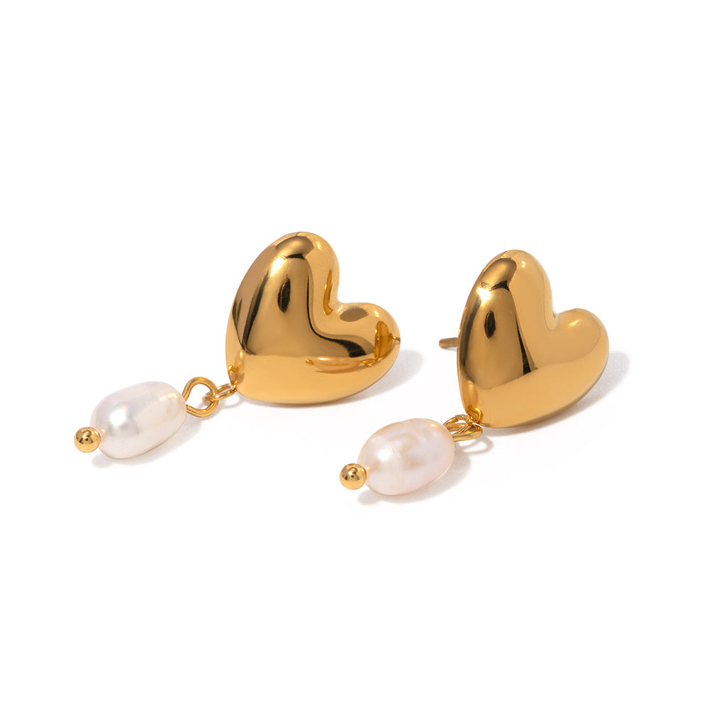 Ohrstecker Venezara Herz Perle 18K Vergoldet Wasserfest Edelstahl 316L Süßwasserperle