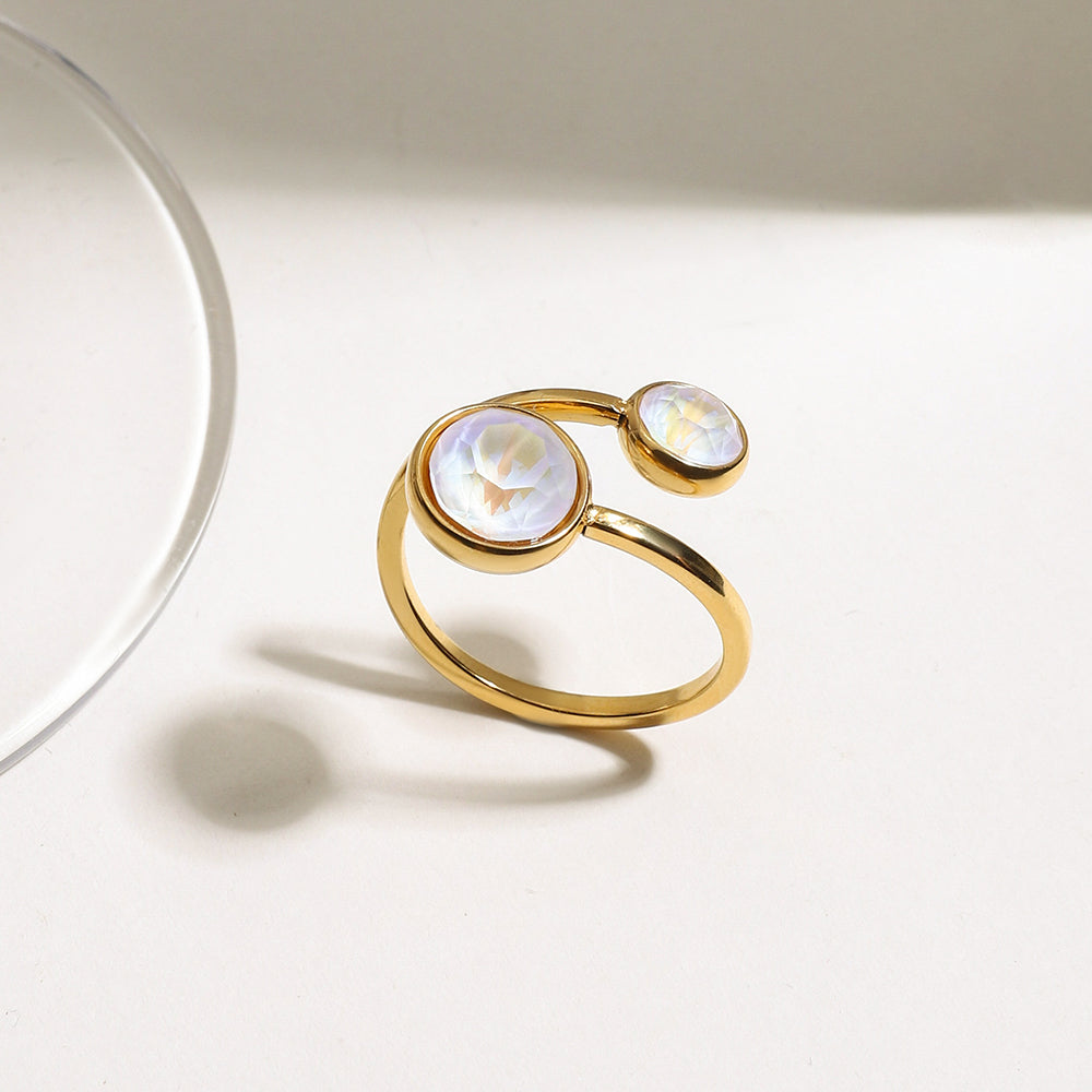 Zirkon Opal Ring 18K Vergoldet Wasserfest Edelstahl 316L Doppelstein-Ring