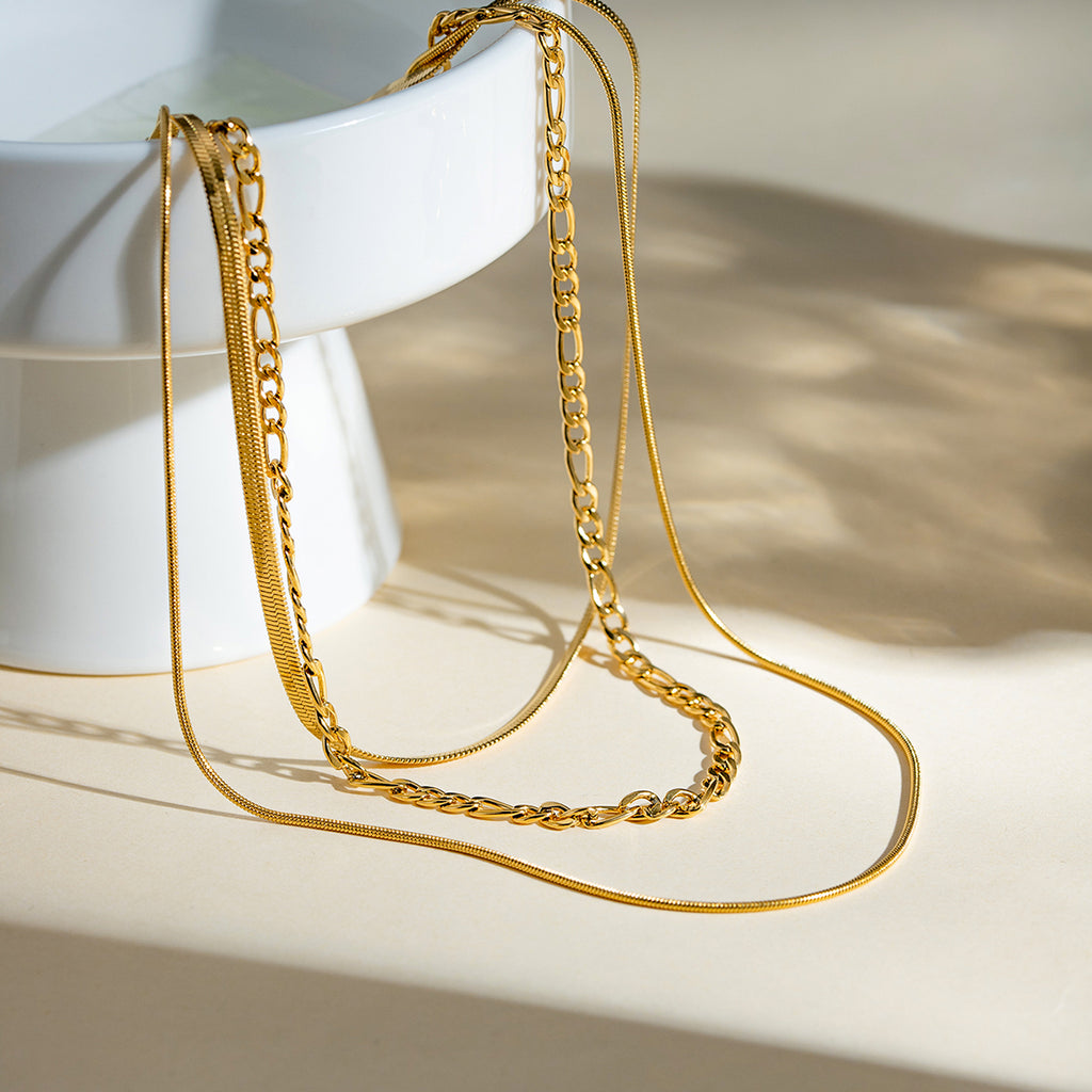 Layering-Kette 18K Vergoldet 3-in-1 Kette Wasserfest Edelstahl 316L