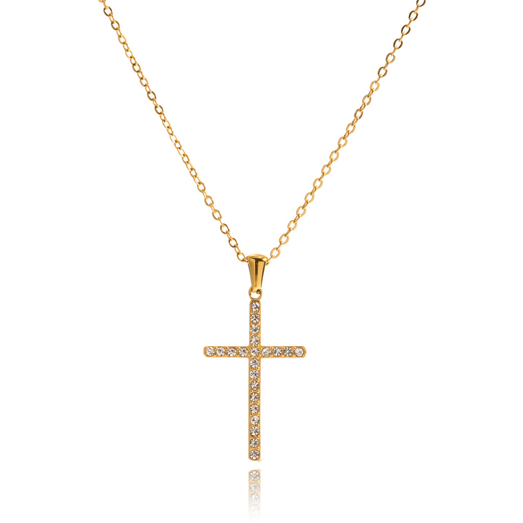 Halskette Kreuz Zirkonia 18K Vergoldet Wasserfest Edelstahl 316L Elegant