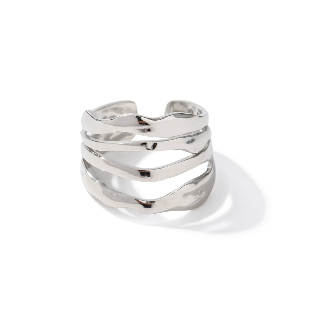 Ring Wickelring Silber Verstellbar Offen Wasserfest Edelstahl 316L Modern
