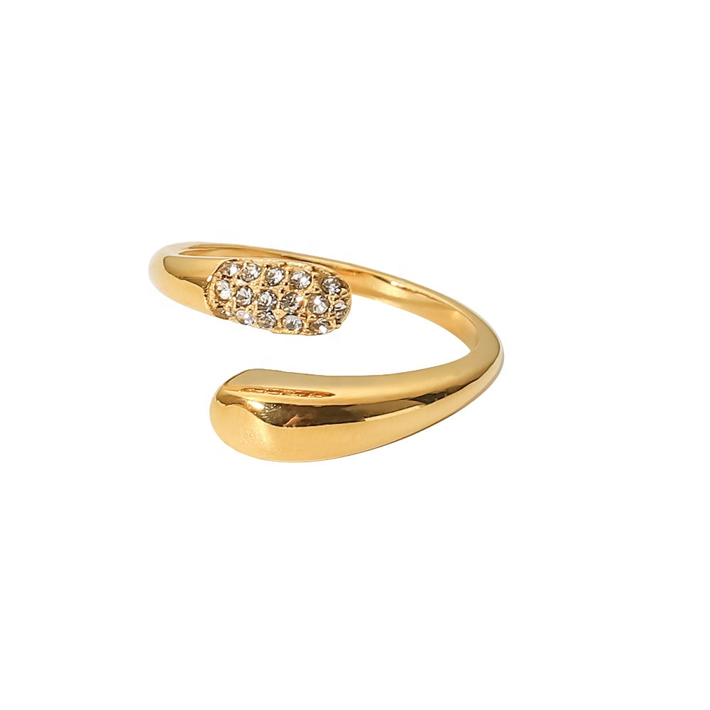 Ring Spiral 18K Vergoldet Zirkonia Pavé Verstellbar Wasserfest Edelstahl 316L Elegant
