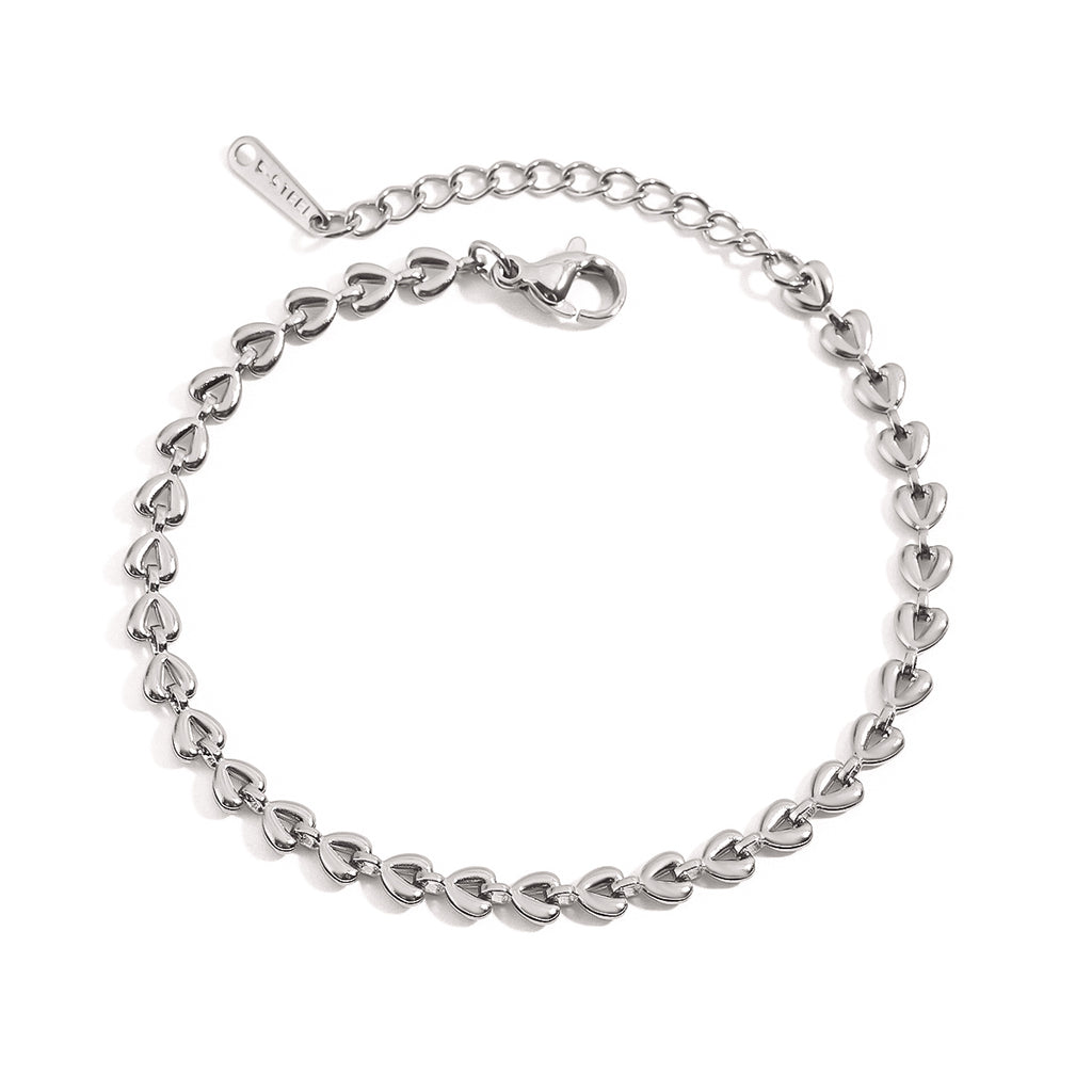Armband Herz-Glieder Silber Finish Wasserfest Edelstahl 316L Romantisch