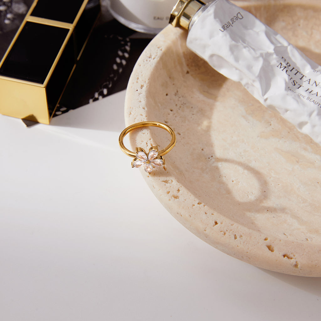 Ring Floresa Zirkonia 18K Vergoldet Wasserfest Edelstahl 316L Elegant
