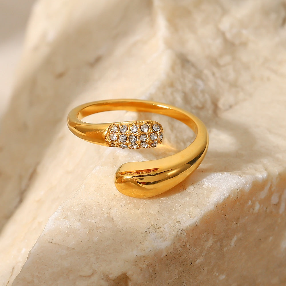 Ring Spiral 18K Vergoldet Zirkonia Pavé Verstellbar Wasserfest Edelstahl 316L Elegant