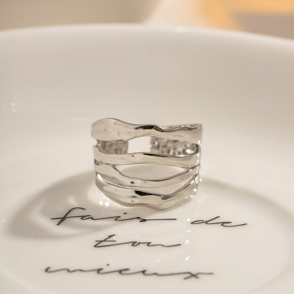 Ring Wickelring Silber Verstellbar Offen Wasserfest Edelstahl 316L Modern