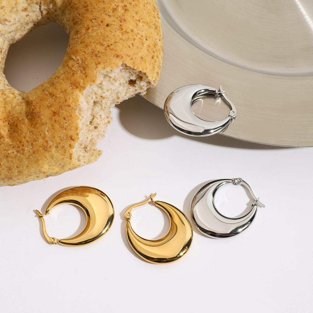 Creolen Armonara Chunky 18K Vergoldet Wasserfest Edelstahl 316L Breit Statement
