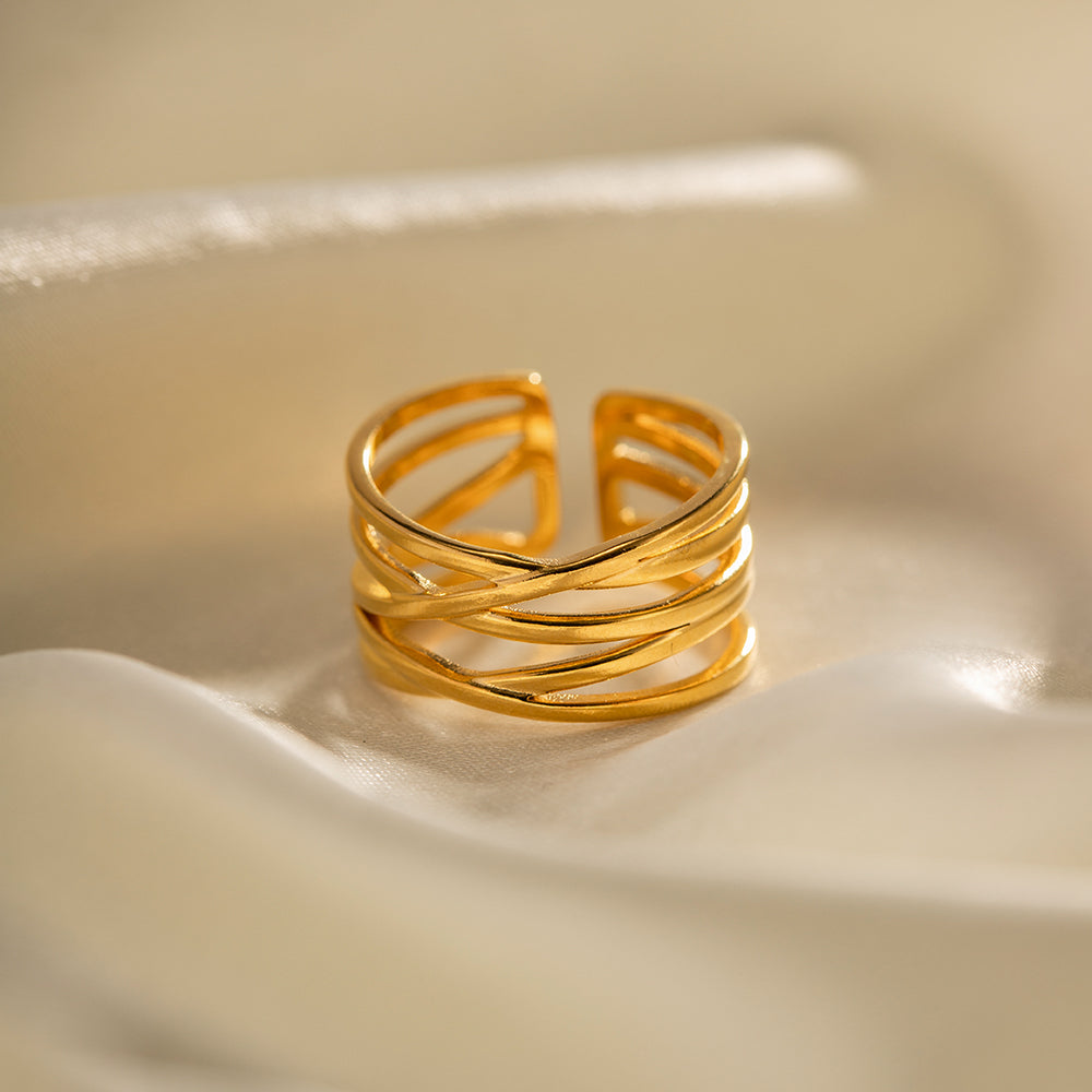 Ring Gewickelt 18K Vergoldet Verstellbar Wasserfest Edelstahl 316L Modern