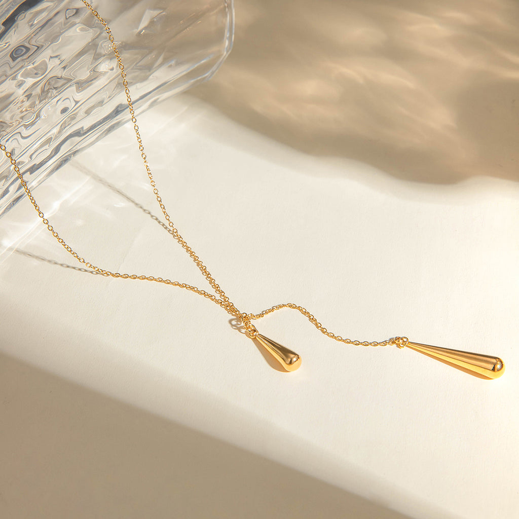 Y-Kette mit Tropfen 18K Vergoldet Wasserfest Edelstahl 316L