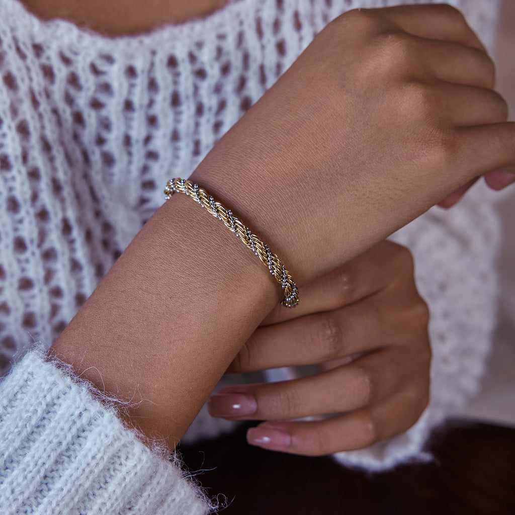 Bicolor Rope Armband 18K Vergoldet Silber Finish Wasserfest Edelstahl 316L