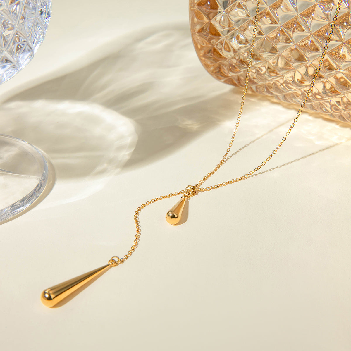 Y-Kette mit Tropfen 18K Vergoldet Wasserfest Edelstahl 316L