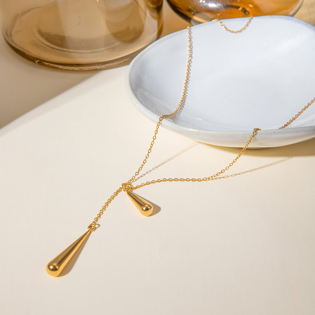 Y-Kette mit Tropfen 18K Vergoldet Wasserfest Edelstahl 316L