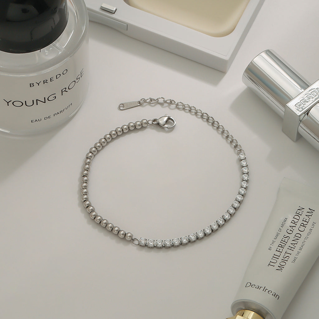 Tennis-Perlen Armband 18K Vergoldet / Silber Wasserfest Edelstahl 316L