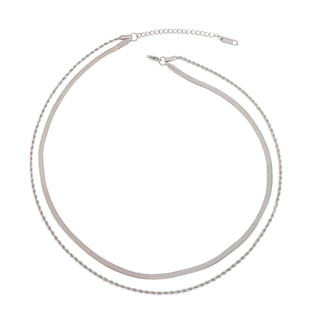 Halskette Layering Doppelkette Silber Verstellbar Wasserfest Edelstahl 316L Modern
