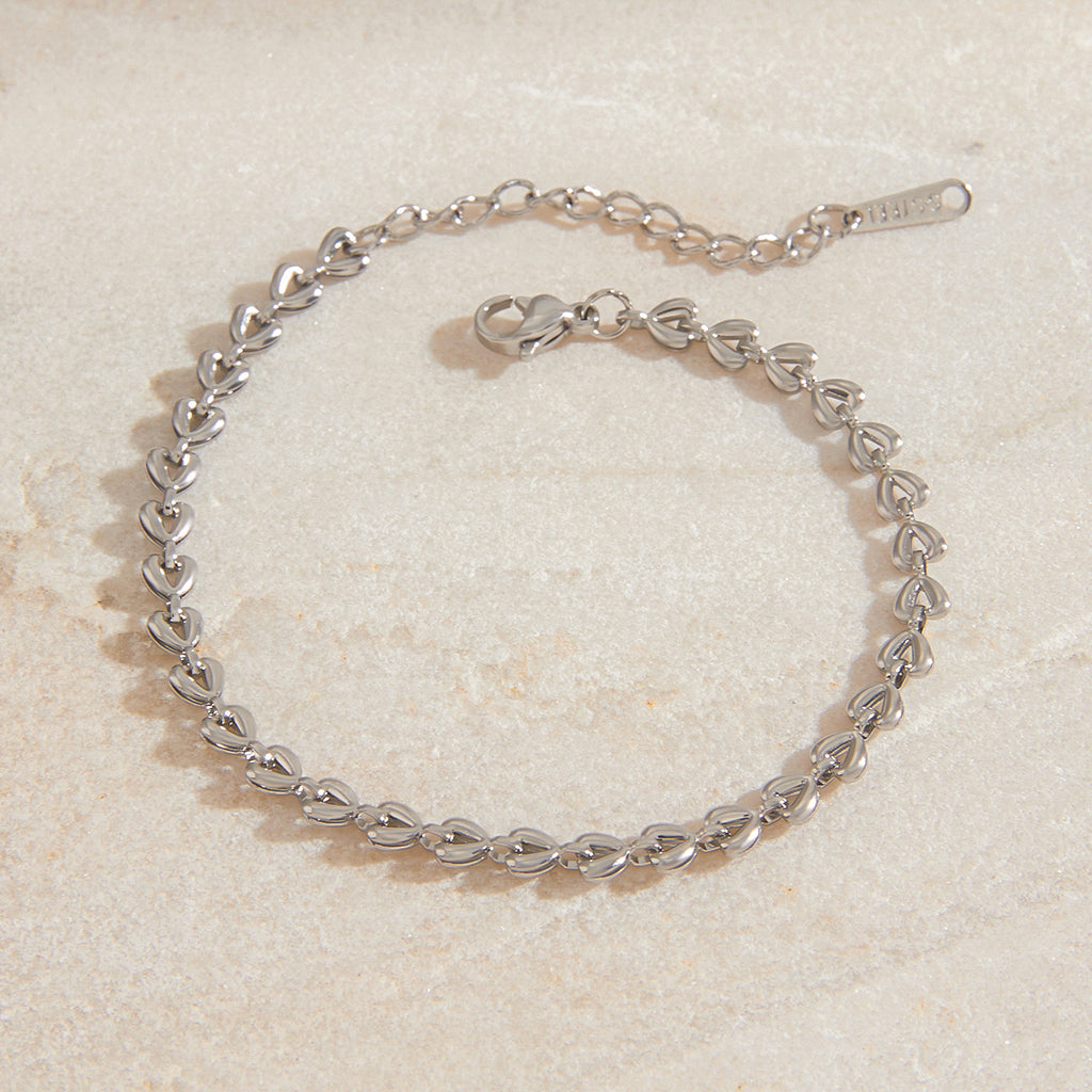 Armband Herz-Glieder Silber Finish Wasserfest Edelstahl 316L Romantisch