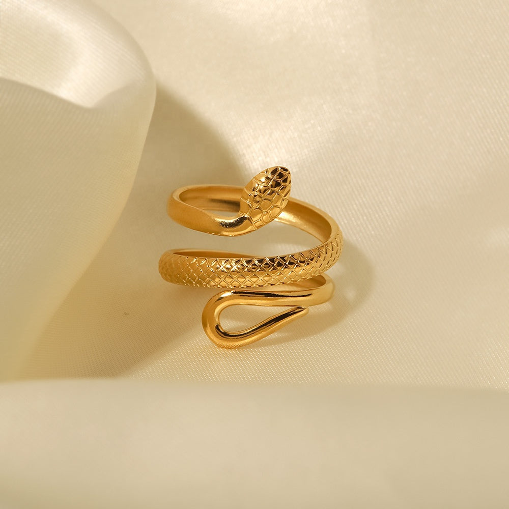 Ring Schlange 18K Vergoldet Verstellbar Wasserfest Edelstahl 316L Extravagant
