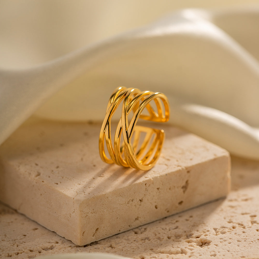 Ring Gewickelt 18K Vergoldet Verstellbar Wasserfest Edelstahl 316L Modern