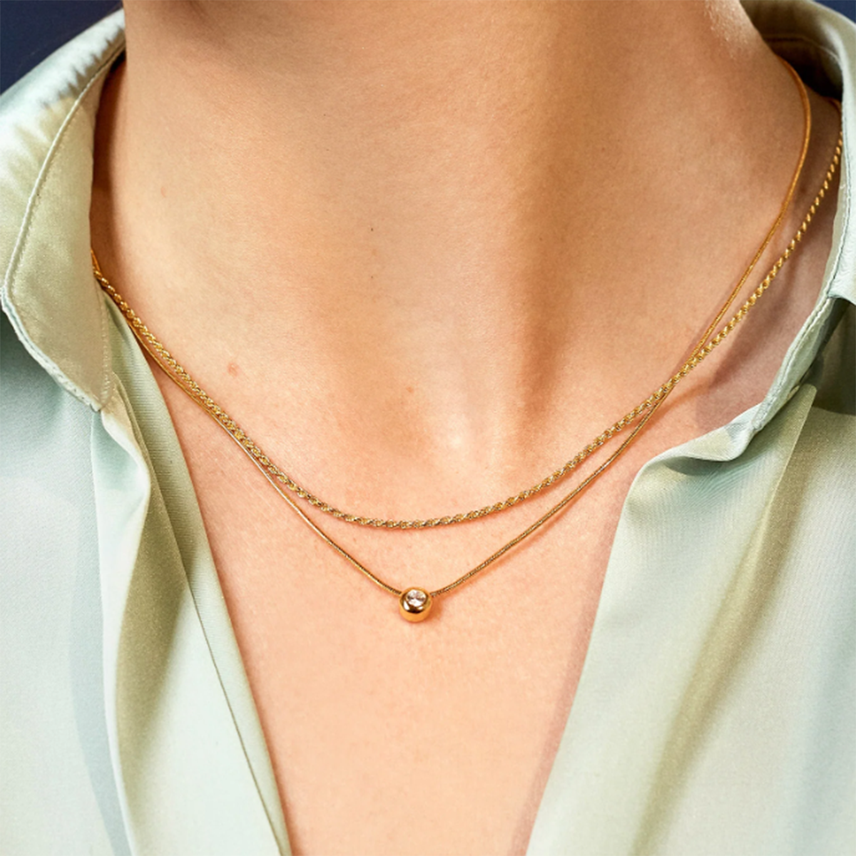 Schlangenkette  18K Vergoldet mit Zirkonia-Anhänger Wasserfest Edelstahl 316L Premium
