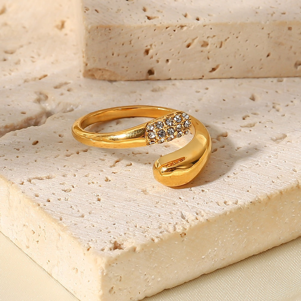 Ring Spiral 18K Vergoldet Zirkonia Pavé Verstellbar Wasserfest Edelstahl 316L Elegant
