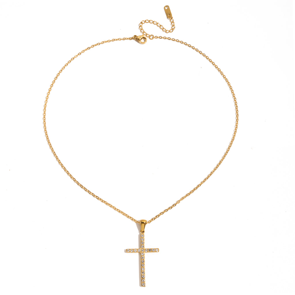 Halskette Kreuz Zirkonia 18K Vergoldet Wasserfest Edelstahl 316L Elegant