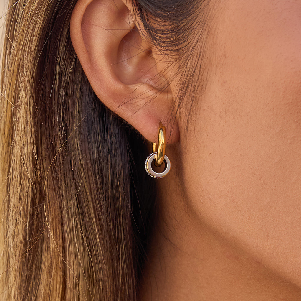 Creolen Capriora Bicolor 18K Vergoldet Zirkonia Ring Anhänger Wasserfest Edelstahl 316L