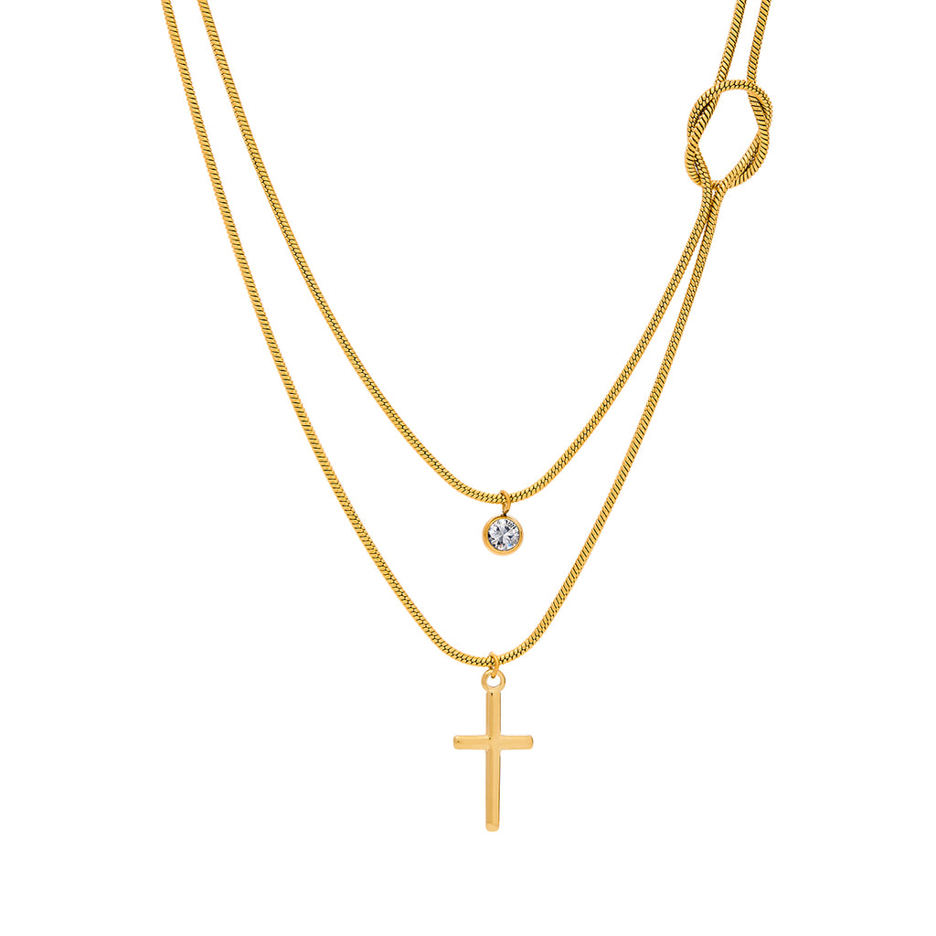 Halskette Novana Layering Kreuz Zirkonia 18K Vergoldet Wasserfest Edelstahl 316L