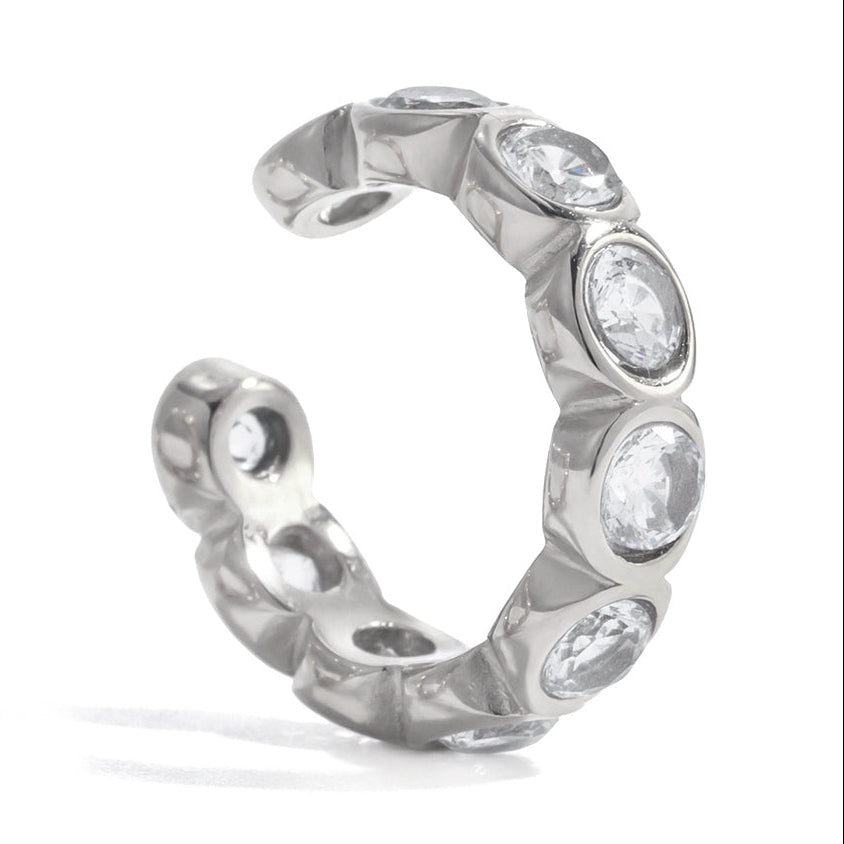 Ear Cuff Zirkonia Silber Finish Wasserfest Edelstahl 316L Elegant