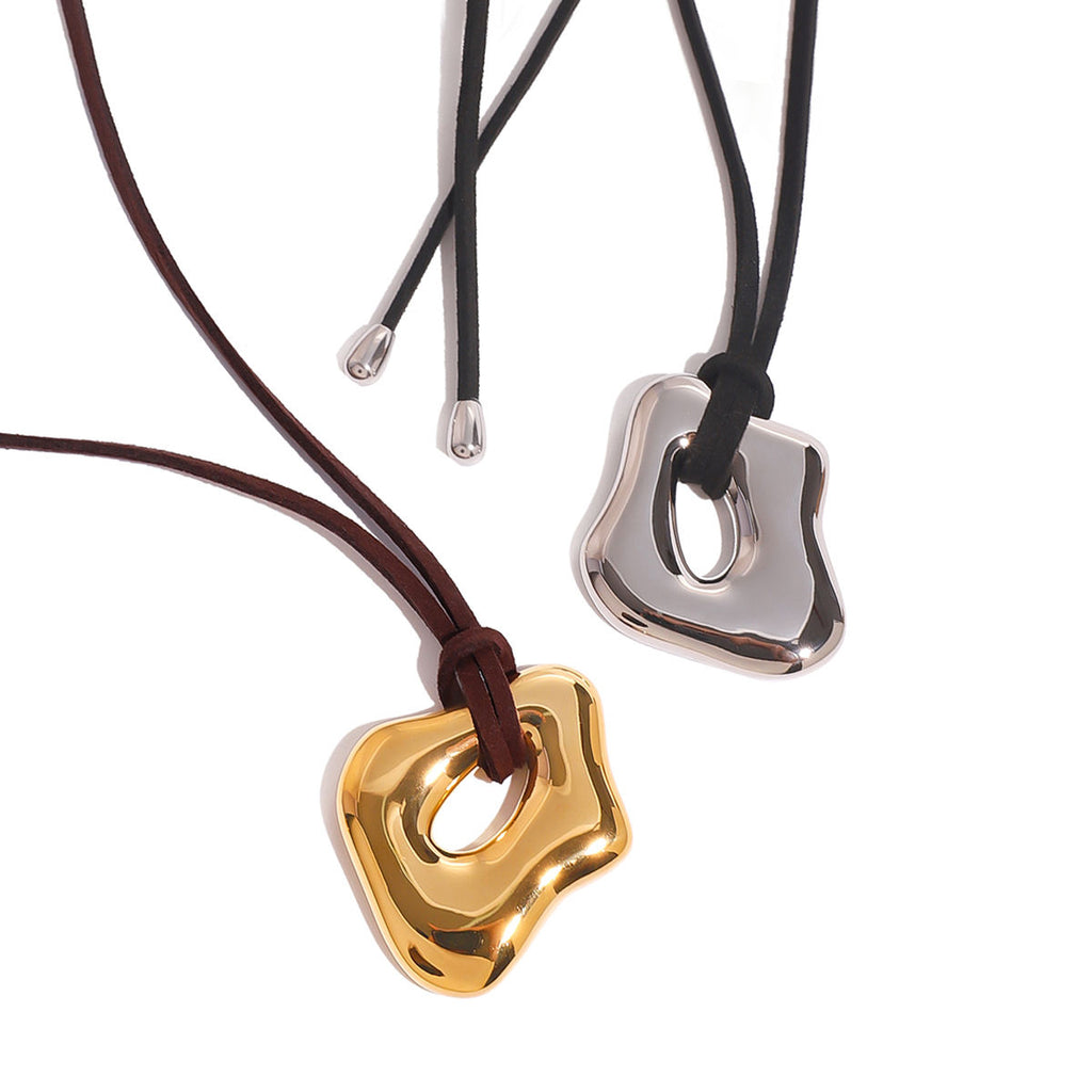 Statement Leder Kette 18K Vergoldet Wasserfester Anhänger Edelstahl 316L