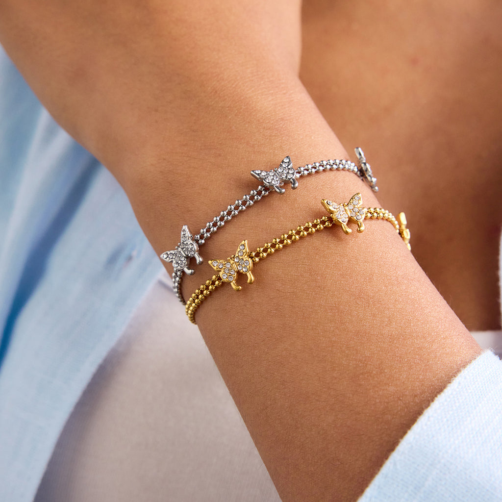 Schmetterling Armband Zirkonia Silber Finish Wasserfest Edelstahl 316L Verspielt