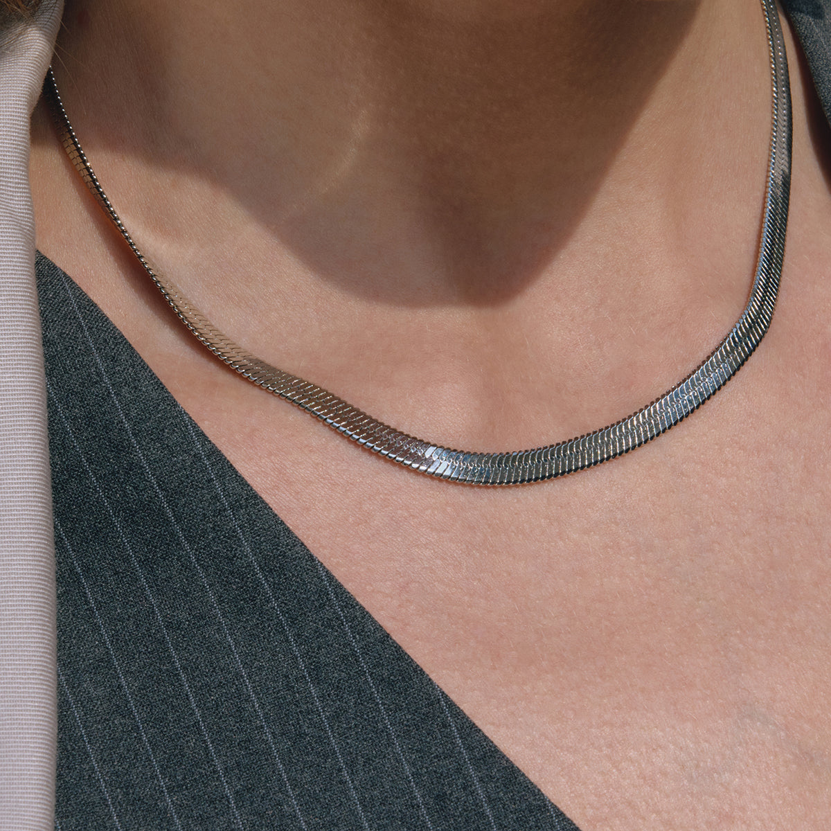 Halskette Schlangenkette Silber Finish Wasserfest Edelstahl 316L 4mm Verstellbar