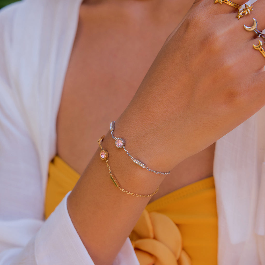 Armband Zirkonia Rosa Silber Finish Wasserfest Edelstahl 316L Elegant