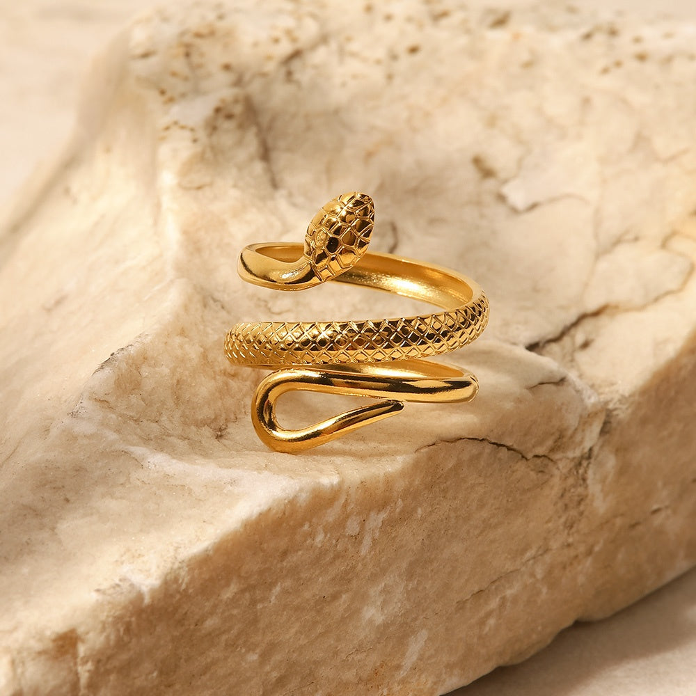 Ring Schlange 18K Vergoldet Verstellbar Wasserfest Edelstahl 316L Extravagant