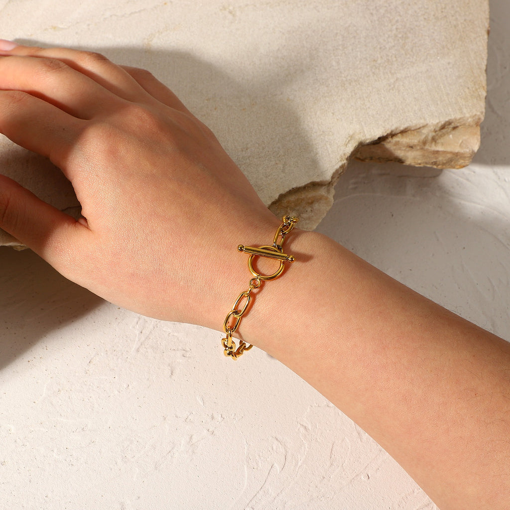 Gliederkette Armband T-Bar Verschluss 18K Vergoldet Wasserfest Edelstahl 316L