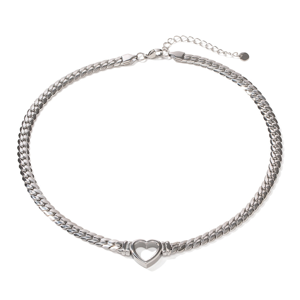 Halskette Herz-Verschluss Silber-Finish Verstellbar Wasserfest Edelstahl 316L Modern