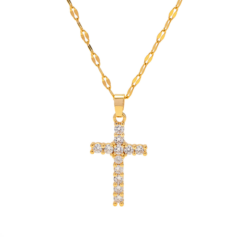 Halskette Kreuz 18K Vergoldet Zirkonia Wasserfest Edelstahl 316L