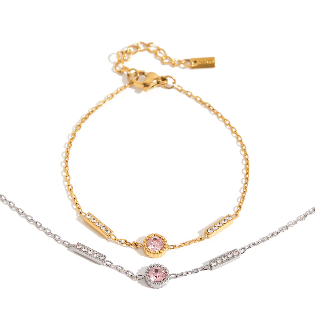 Armband Zirkonia Rosa Silber Finish Wasserfest Edelstahl 316L Elegant