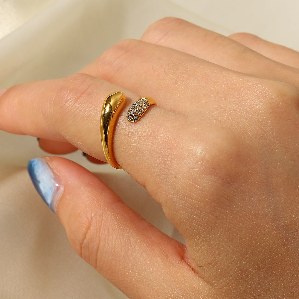 Ring Spiral 18K Vergoldet Zirkonia Pavé Verstellbar Wasserfest Edelstahl 316L Elegant
