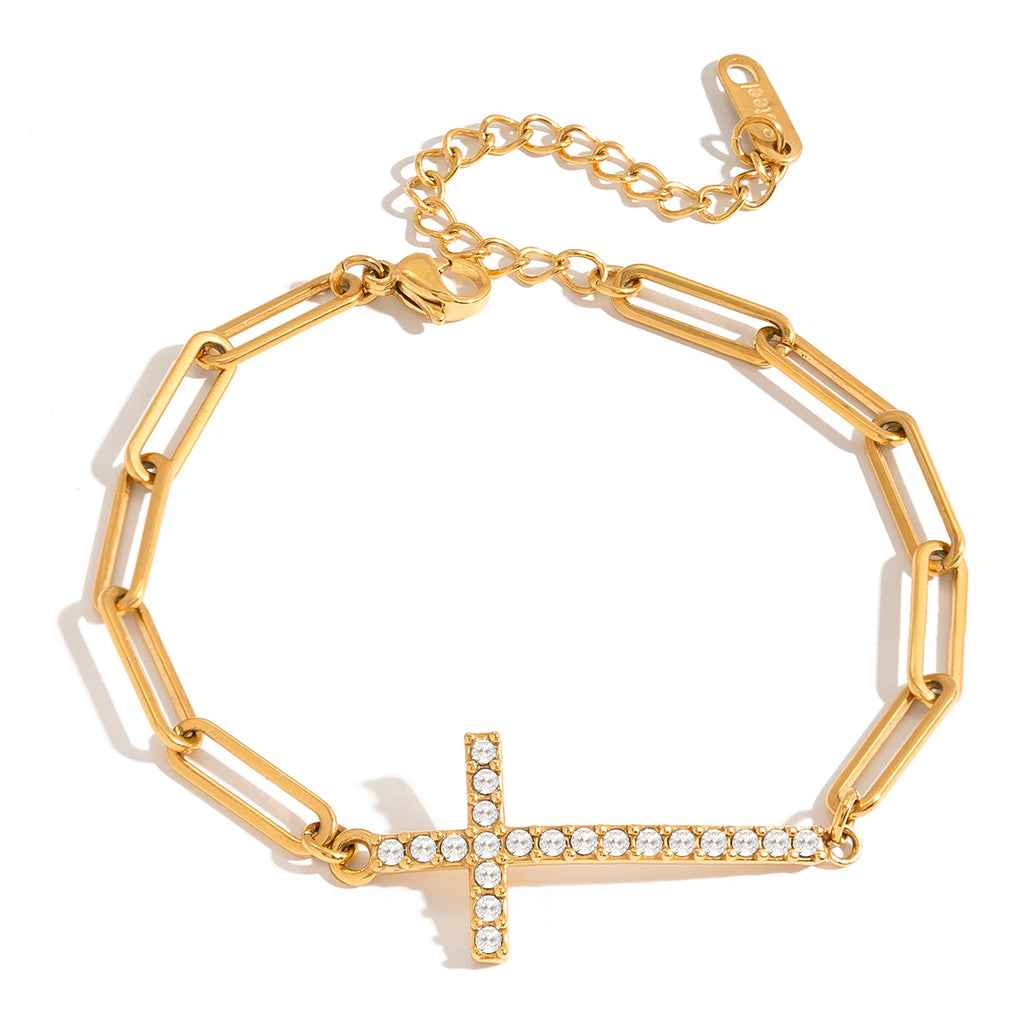Armband Nicosia Kreuz Zirkonia 18K Vergoldet Gliederkette Wasserfest Edelstahl