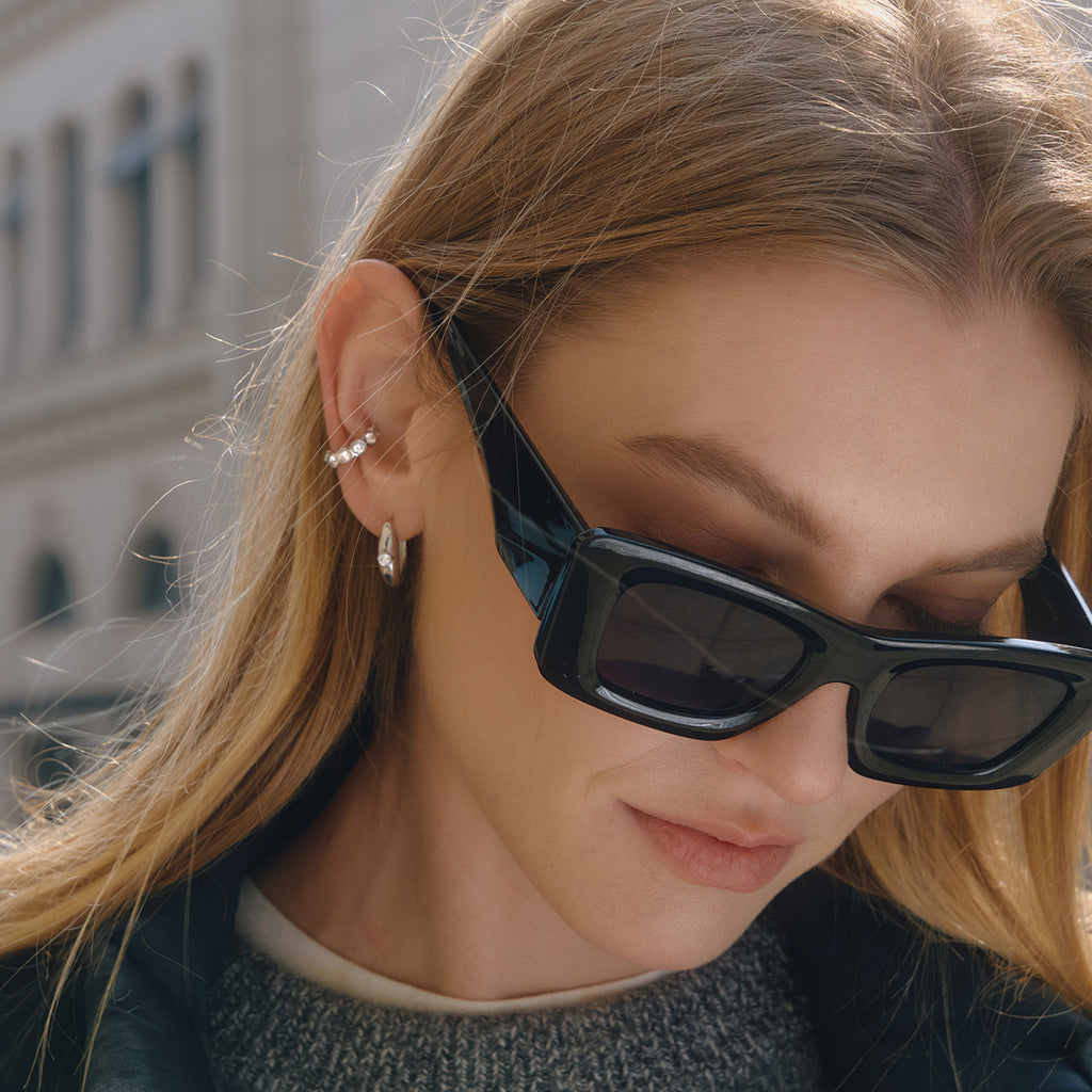 Ear Cuff Zirkonia Silber Finish Wasserfest Edelstahl 316L Elegant