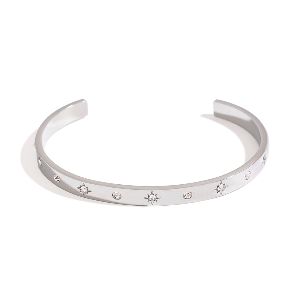 Armreif Zirkonia Sterne Silber Finish Wasserfest Edelstahl 316L Elegant